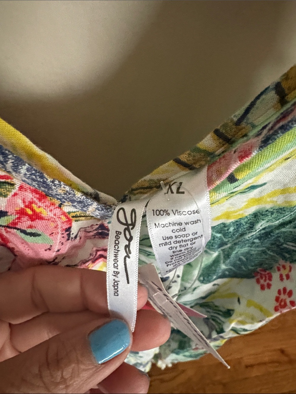 Japna Tropical Floral Asymmetrical Slip Dress - Green, Pink, Yellow - Picture 3 of 4